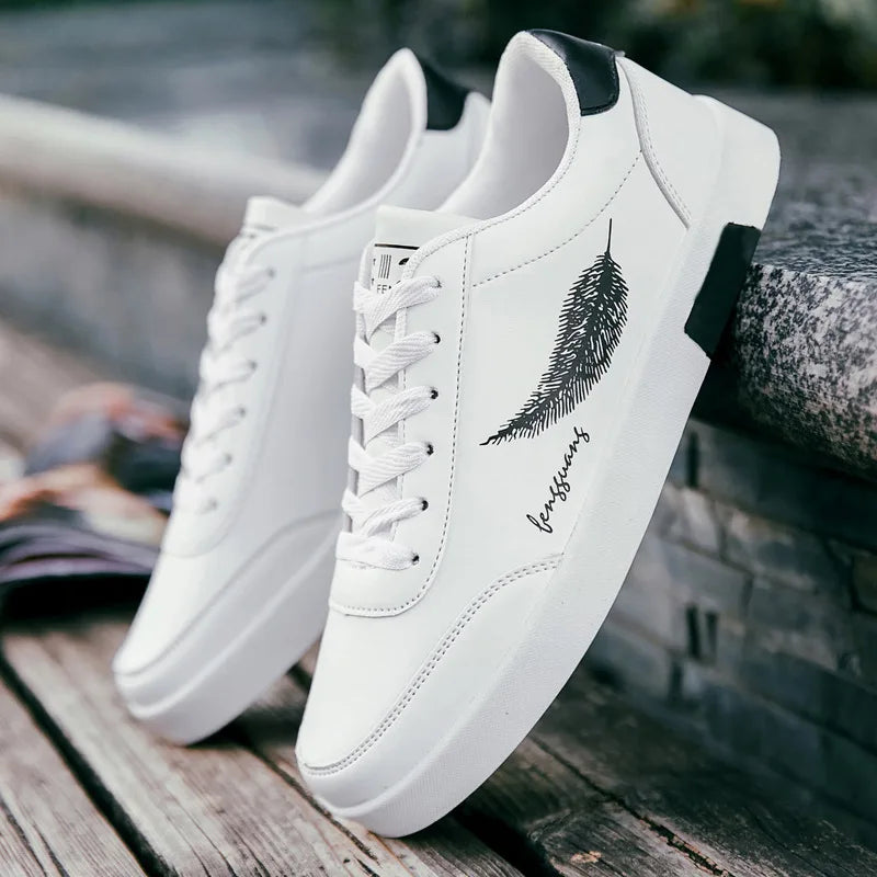 Summer Men Casual Shoes Feather Pattern White Sneakers Comfort Chunky Sneakers Men'S Shoes Trainers Trend Flats Board Shoe Men Shoe