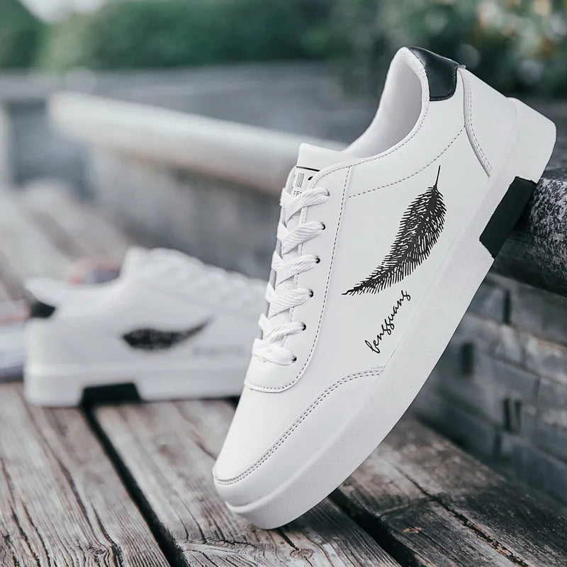 Summer Men Casual Shoes Feather Pattern White Sneakers Comfort Chunky Sneakers Men'S Shoes Trainers Trend Flats Board Shoe Men Shoe