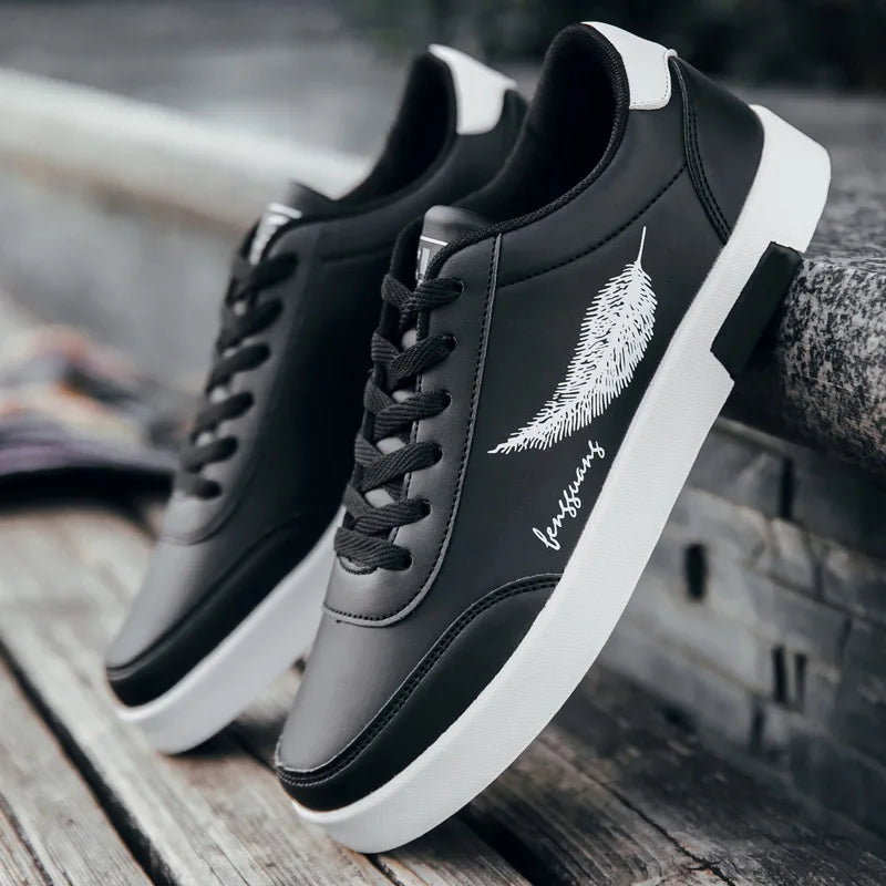 Summer Men Casual Shoes Feather Pattern White Sneakers Comfort Chunky Sneakers Men'S Shoes Trainers Trend Flats Board Shoe Men Shoe