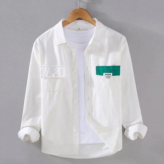 2307 Trendy Handsome Male Shirts Personality Patchwork Koreab Style Casual Loose Long Sleeve Lapel Cotton Blouse Men'S Clothing Men Shirt