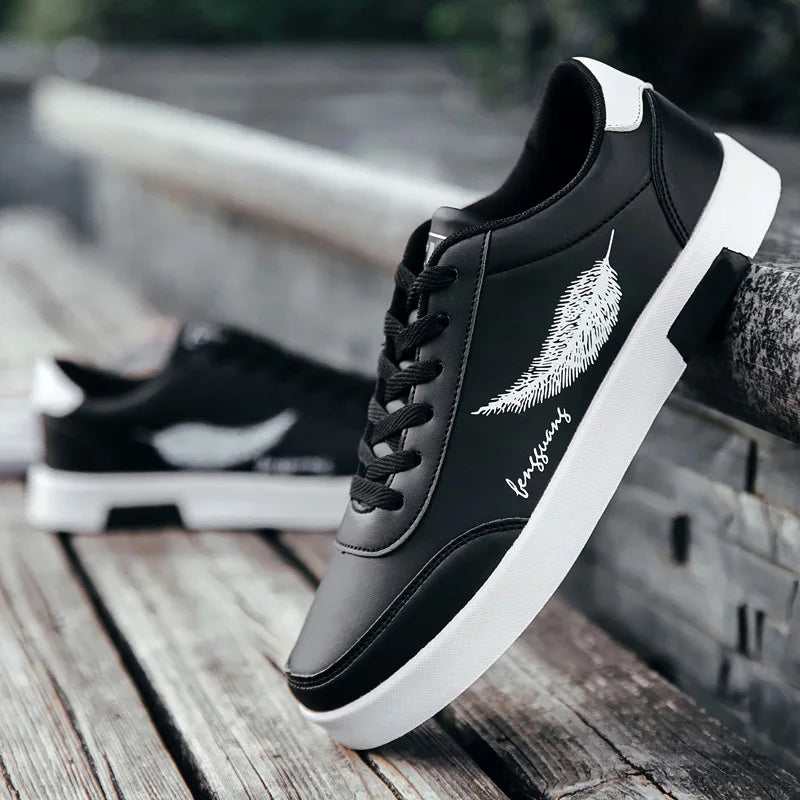 Summer Men Casual Shoes Feather Pattern White Sneakers Comfort Chunky Sneakers Men'S Shoes Trainers Trend Flats Board Shoe Men Shoe