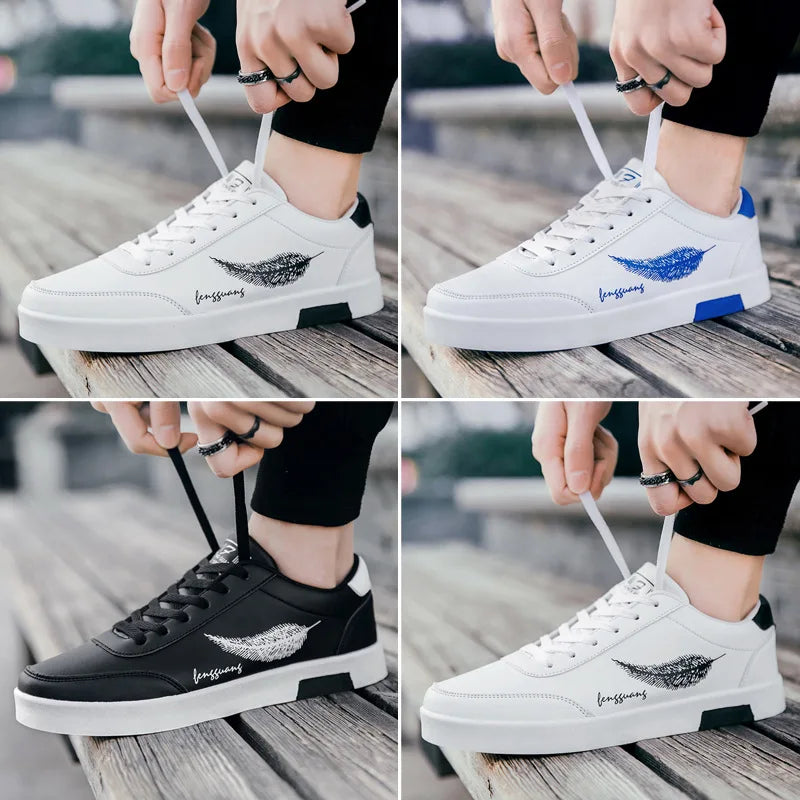 Summer Men Casual Shoes Feather Pattern White Sneakers Comfort Chunky Sneakers Men'S Shoes Trainers Trend Flats Board Shoe Men Shoe