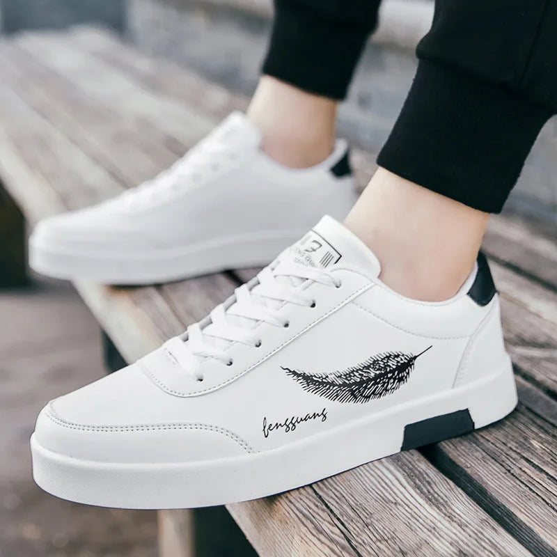 Summer Men Casual Shoes Feather Pattern White Sneakers Comfort Chunky Sneakers Men'S Shoes Trainers Trend Flats Board Shoe Men Shoe