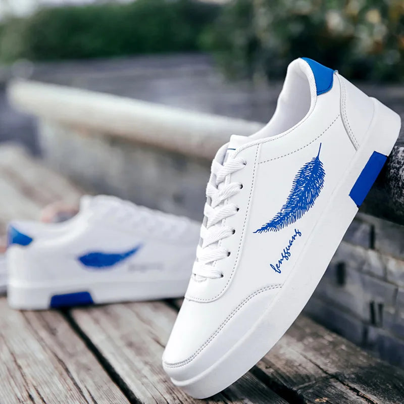 Summer Men Casual Shoes Feather Pattern White Sneakers Comfort Chunky Sneakers Men'S Shoes Trainers Trend Flats Board Shoe Men Shoe